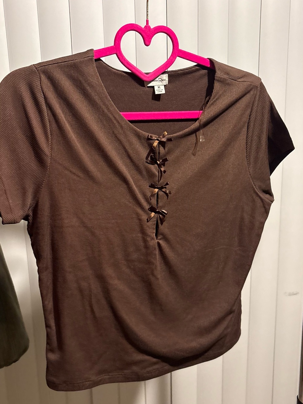 Faded rose Brown Short Sleeve Lace-Up Ribbed Tee